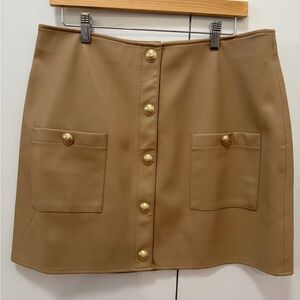L'AGENCE Camel Mini Skirt with Gold Accents